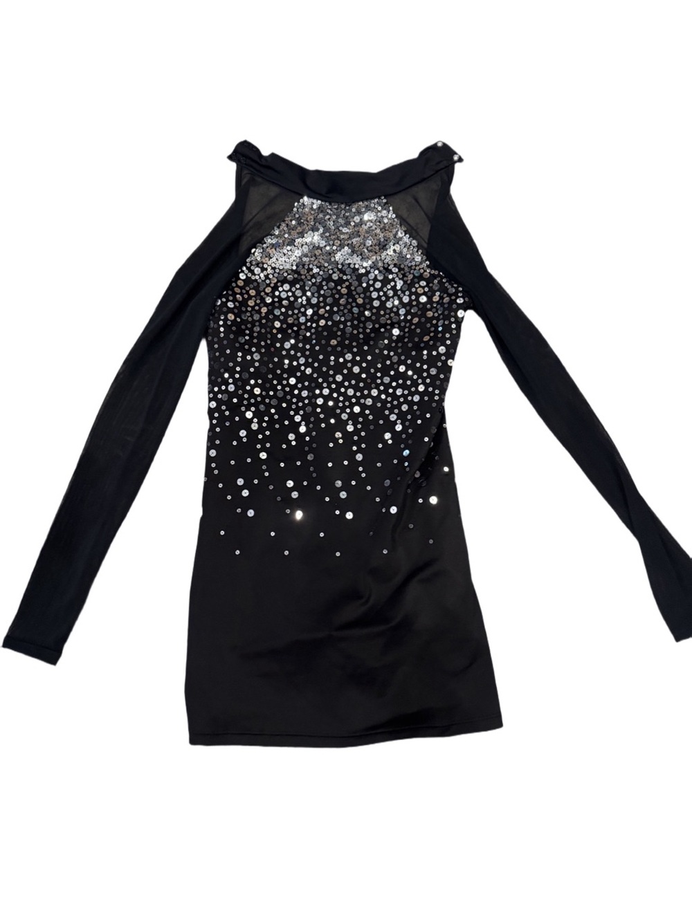 balera Black Long-Sleeve Sequin Shift Dress Silver Cocktail Dancer Dress SA